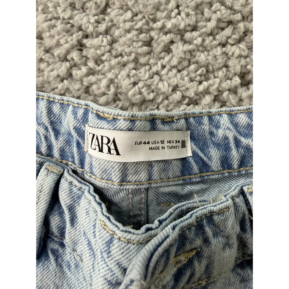 NWT Zara High Rise Straight Long Length Jeans Light Wash Acid Denim Size 12 EUR - Picture 6 of 10